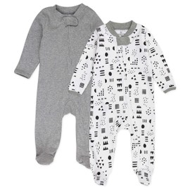 HonestBaby unisex-baby 2-pack Organic Cotton Footed Pajama Sleep & Play, Grey and White, Newborn