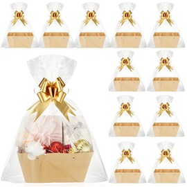 Colarr 12 Pcs Baskets for Gifts Empty to Fill with Handles 12 Bulk Gift Bags 12 Bows Ribbons DIY for Wedding, Bridal Shower, Birthday Party, Thank You Gift Wrapping Boxes, Party Favors(Gold)