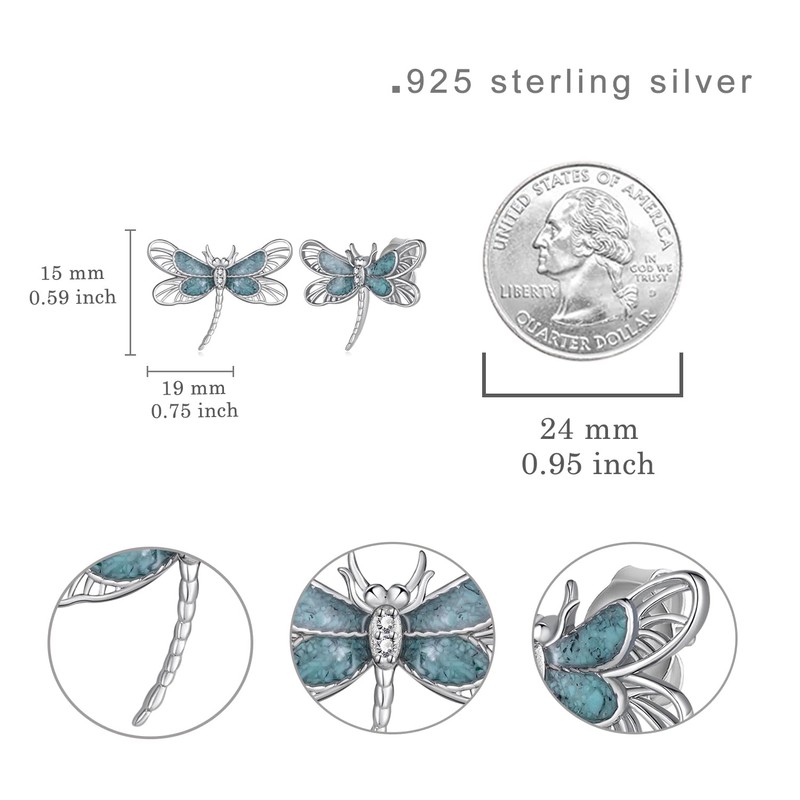 Dragonfly Earrings 925 Sterling Silver Turquoise Dragonfly Stud Earrings Animal
