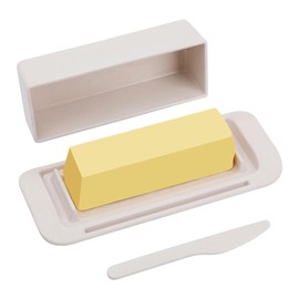 Bamboo Butter Dish with Lid and Knife,Small Butter Keeper for One Stick of Butter,Butter Holder Container for Refrigerator,Countertop,Dishwasher Safe Butter Crock for Kitchen & Fridge,White
