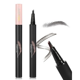 Microblading Eyebrow Pen, Liquid Grey Eyebrow Pencils for Women, Waterproof Eyebrows Pencil for Natural Fill, Multi-Tip Ultra Fine Brow Pencil with Hair-Like Strokes, Long Lasting Eye Brow Pen-#03
