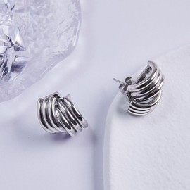 Minimalist Triple Hoop Earrings by MIREE, 14K Gold Plated Titanium Steel, Hypoallergenic, Stylish and Durable (Silver)