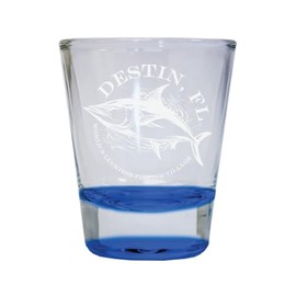 R and R Imports Destin Florida Engraved Design Souvenir 2 oz Engraved Shot Glass Round Blue Single