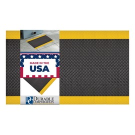 Durable Corp Diamond DEK Sof Spun Plus Floor Mat, Anti Fatigue Embossed Rubber Diamond Tread for Long Standing Comfort, Heavy Duty Grip, 36x60 Inches, Black with Yellow Border for Visibility
