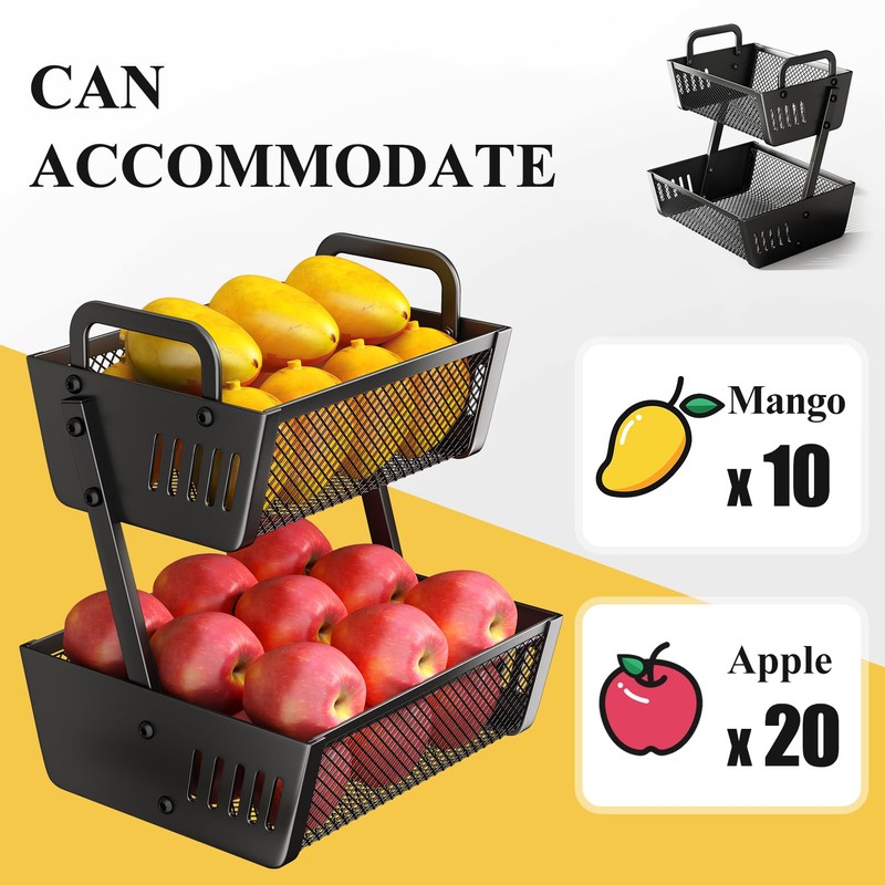 Fruit Basket Bowls For Kitchen Counter - Metal Fruit Stand