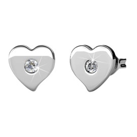 Cate & Chloe Vanessa Petite Sacred Heart Shape 18k White Gold Silver Stud Earrings with Center Crystal, Beautiful Small Heart Shaped Earring Set, Tiny Heart Earrings for Women