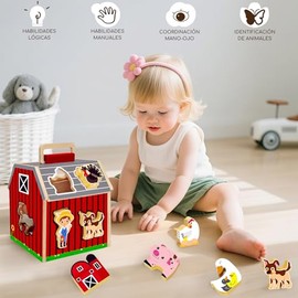 12 En 1 Juguetes Montessori para Niños y Niñas, Animales De Granja Juguetes De Clasificación De Formas, Juegos Didácticos Rompecabezas Apilable De Gra