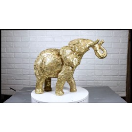 Large Feng Shui Royal Gold Ornate Mandala Design Elephant With Trunk Up Figurine