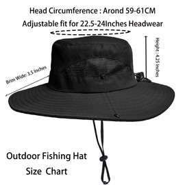 Outdoor Wide-Brim Sun Hat Men Women Sun Protection with Breathable Mesh - Bucket Hat for Fishing, Beach, Hiking, and Travel Black