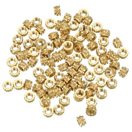 PATIKIL Thread Inserts M3 x 3 x 5 mm, 100 Pieces Brass Heating Insert Female Thread Inserts Metric Knurled Nuts Embedding Nut for Plastic and 3D Printing Components, Gold