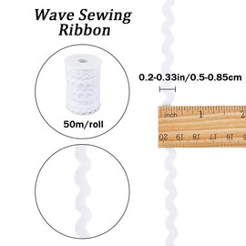 GORGECRAFT 54.6Yds/50m Wave Bending Fringe Trim 5mm Wide White Rick Rack Zig Zag RIC Rac Trim Curved Woven Braided Fabric Webbing Edge Lace Ribbon for Sewing Home Party Wedding Dress Decoration Craft