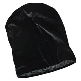 JENNY CAPP Reversible Sleep Cap - Velvet & Satin Sleep Cap, Black, Medium-Large
