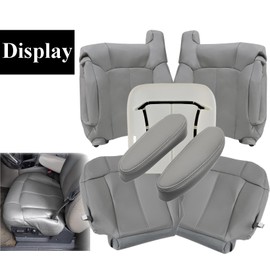 NLQR Front Driver & Passenger Bottom & Top Lean Back Leather Seat Covers & Armrest Covers & Driver Bottom Seat Foam Cushion Compatible with Chevy Silverado Tahoe Suburban GMC Sierra 2000 2001 2002