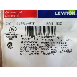 Leviton 41084-SIF Leviton ST Thread-Lock QuickPort Fiber Optic Adapter Ivory