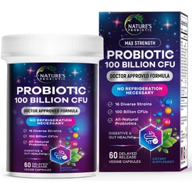 Nature's Probiotic Probiotic Pills 100 Billion CFU Prebiotics, Acidophilus Probiotics Supports Immune System Digestive Health, Supports Occasional Constipation & Bloating, Daily Supplement for Women & Men - 60 Capsules