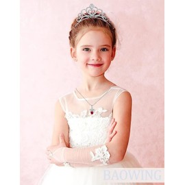 BAOWING Princess Queen Crown Necklace for Kids Girls Heart Birthstone Pendant Necklaces Birthday Jewelry Gifts for Teen Little Girl January