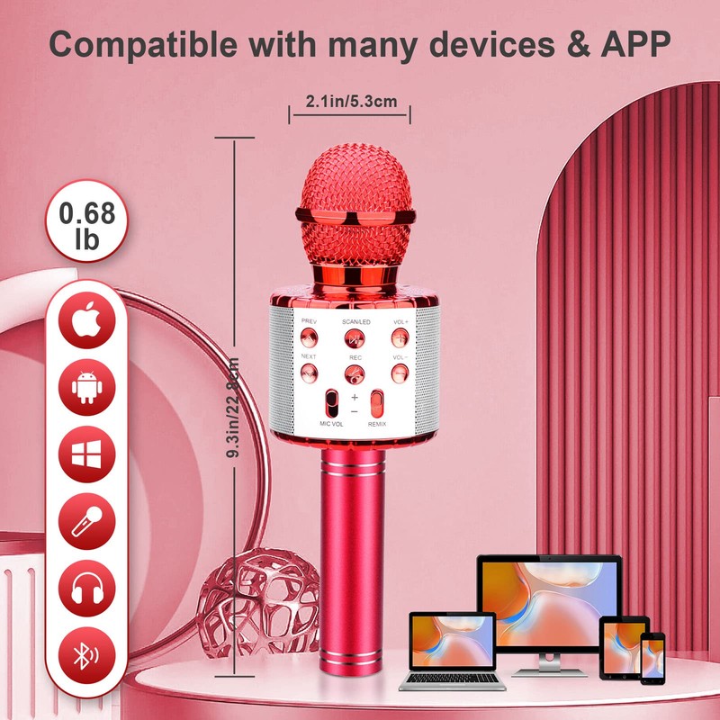 ShinePick Karaoke Microphone, Wireless Bluetooth Microphone Children, Portable 4-in-1 Sing