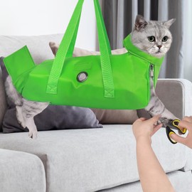 Plliocse Cat Grooming Bag Green Cat Nail Clipping Cleaning Grooming Restraint Bag, Anti Scratch Pet Grooming Bag with Leg Holes for Cats Nail Trimming, Ear Cleaning (Green, S)
