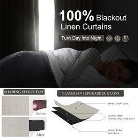 100% Blackout Thermal Curtains 84 Length 2 Panels Set for Bedroom,Flax Linen Windows Pinch Pleated Drapes with Hooks for Track 7ft Modern Rustic Living Room Darkening Curtains 84 Inches Long Off White