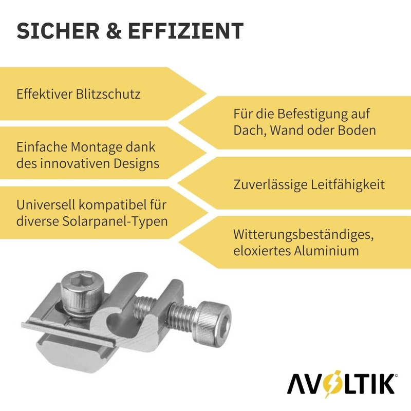 Avoltik Earth Clamp for PV Modules, Pack of 8, Solar