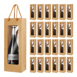 LYFJXX 24Pcs Wine Gift Bag with Handle for Wine Bottles with Clear Window, Wine Bottle Bags Bulk