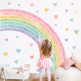Large Rainbow Wall Stickers Watercolors Inspirational Wall Decal Baby Girls Bedroom Walls Decor Half Rainbow Decals Peel and Stick Pastel Pink Vinyl Art Mural Sticker for Toddler Playroom Kids Nursery