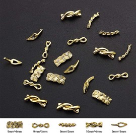 SILPECWEE 50pcs Gold Chain Nail Charms for Acrylic Nails 3D Metal Chain Buckle Twist Braided Chains Nail Art Charms Nail Decorations Hollow Out Woven Rings Nail Studs Punk Nail Accessories