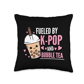 Fueled By K-Pop And Bubble Tea K-Pop Outfit K-Pop Gift KPop Throw Pillow