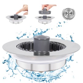 Multi-Function 3 in 1 304 Stainless Steel Kitchen Sink Drain Strainer，3-Layer Leak-Proof Silicone Ring Filter， Fits Us Standard 3-1/2" Drains Sink Strainer.