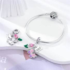 Pandach - abalorio de plata de ley 925 para pulseras y collares, mariposas y auriculares, colgantes de trébol, joyería regalo para mujeres, Plata de ley, Circonita cúbica
