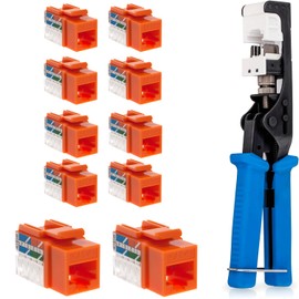 SATMAXIMUM RJ45 Punch Down Tool Kit for 45° Keystone Jacks, Speed Termination Tool with 10 Pack Cat6 45° Keystone Connectors (Orange)