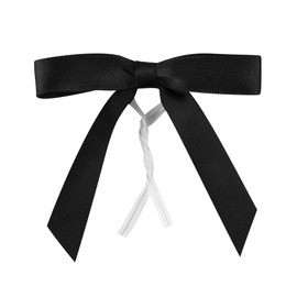 Restaurantware-Gift Tek 3 x 2.5 Inch Satin Ribbon Bows, 100 Twist Tie Bows - Pre-Tied, Vibrant, Black Polyester Gift Wrapping Bow, For Treat Bags, Crafts, Packages, Decoration
