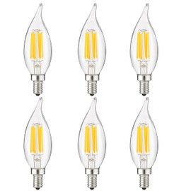 Sunlite 41357-SU LED Filament Chandelier Light Bulb with Flame Tip, 5 Watts (60W Equivalent), Candelabra Base (E12), Clear, Dimmable, ETL Listed, 6 Pack, 50K - Daylight