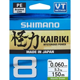 SHIMANO Kairiki 8, 150 metres, 0.2mm, 17.1/37.7lbs, Mantis Green, 8 times braided fishing line, 59WPLA58R05