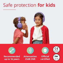 Alpine Muffy Kids Ear Defenders Children aged up to 16 – CE & UKCA Certified – 25 dB Noise Cancelling Headphone for Autism, Sensory Aid – Premium Hearing Protection with Adjustable Headband – Purple