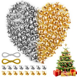 Amentalove 140 PCS Jingle Bells for DIY Crafts,14mm Small Bells for Crafting, Christmas Jingle Bells with 4M Cord, Jingle Bells for DIY Crafting Christmas Decorations and DIY Ornament (Silver Gold)