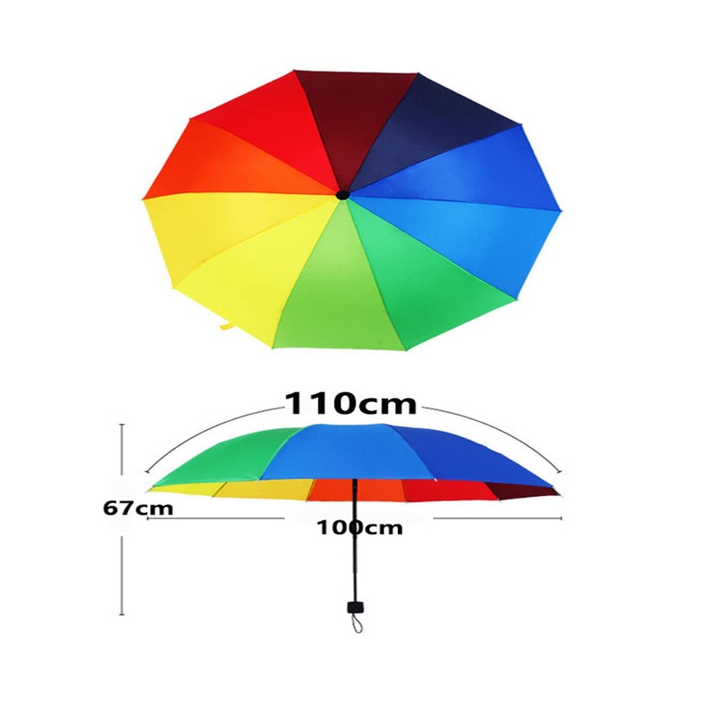 YUEMING Umbrella Windproof Compact Travel Umbrella, Rainbow Umbrella 10 Rib,