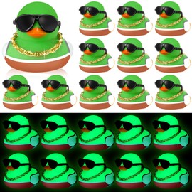 Lunmon 24 Pcs Mallard Rubber Duck Glow in The Dark Bulk with Sunglasses Necklace Set Mini Squeaky Rubber Ducks Toy Bath Floating Favors for Bathtub Ducky Birthday Carnival Party Duck Hunting Decor