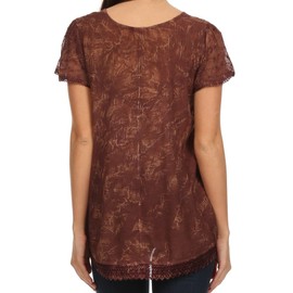 Sakkas 15774 - Hope Embroidery and Seqiun Accents Summer Blouse - Chocolate - OS
