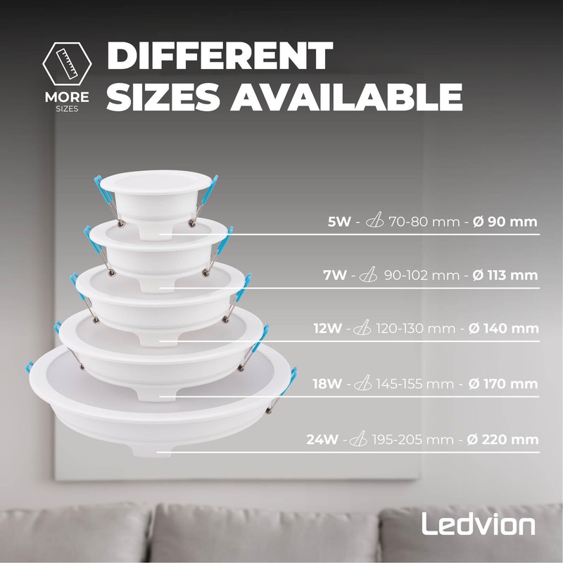 Ledvion - LED Recessed Spotlight, White, Diameter 140 mm (12