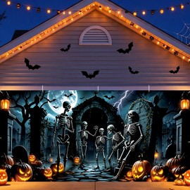 7 x 16 ft Halloween Garage Door Cover, Skull Garage Decorations Outdoor