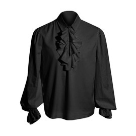 Bbalizko Mens Pirate Shirt Ruffle Victorian Renaissance Steampunk Vampire Poet Shirts Gothic Medieval Costume Black