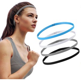 HASAKI Diadema deportiva,4 paquete antideslizante de Bandas elásticas para la cabeza, headband sudor de canal.Bandas para el cabello para correr, tenis, ciclismo (A)