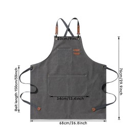 jiuzcare BBQ Apron for Men 76 cm Cotton Apron with Front Pockets Adjustable BBQ Apron with Leather Coated Drawstring BBQ Apron Suitable for Kitchen Grill Handmade Baking, gray