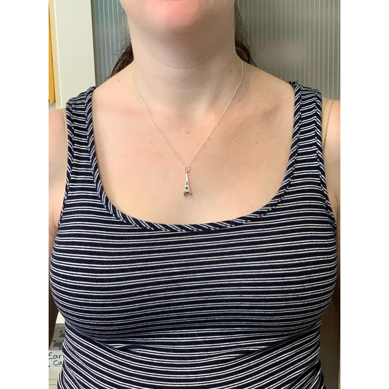 Small Eiffel Tower 3D Sterling Silver Charm Necklace Paris