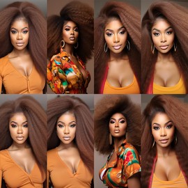 Color 4 Brown Kinky Straight Weave Bundles Human Hair Chocolate Brown Bundles Double Weft Brazilian Human Hair Dark Brown Yaki Straight Bundles Soft and Silky for Black Women 14 16 18 Inch