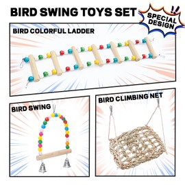 3 Pcs Bird Toys, Parrot Toys, Bird Ladder, Swing, Perch, Rest Platform, Hammock, Exercise Toys, Stress-Relief, Hanging on Cage, Bird Cage Accessories, for Budgies, Cockatiels and Other Pet Birds