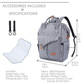 NEOtech Care - Mochila para pañales para bebé y niño, apertura ancha, bolsillos organizadores multifunción, gris