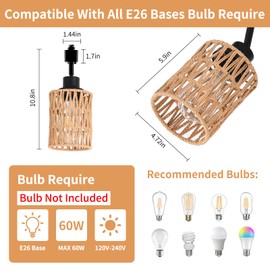 AIBISOD 4-Pack H Track Light Heads, Modern Rattan Track Lighting Fixtures for H Type Single Circuit Tracks Rails, Adjustable Track Light Fixtures, E26 Track Light Ceiling Modern for Kitchen, No Bulb