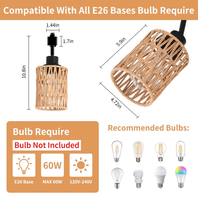 AIBISOD 4-Pack H Track Light Heads, Modern Rattan Track Lighting